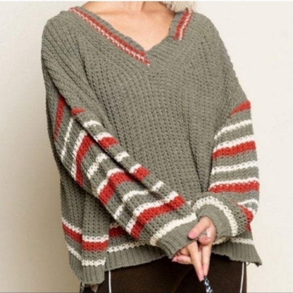 POL oversized Chenille Knit Olive Sweater - Picture 3 of 3